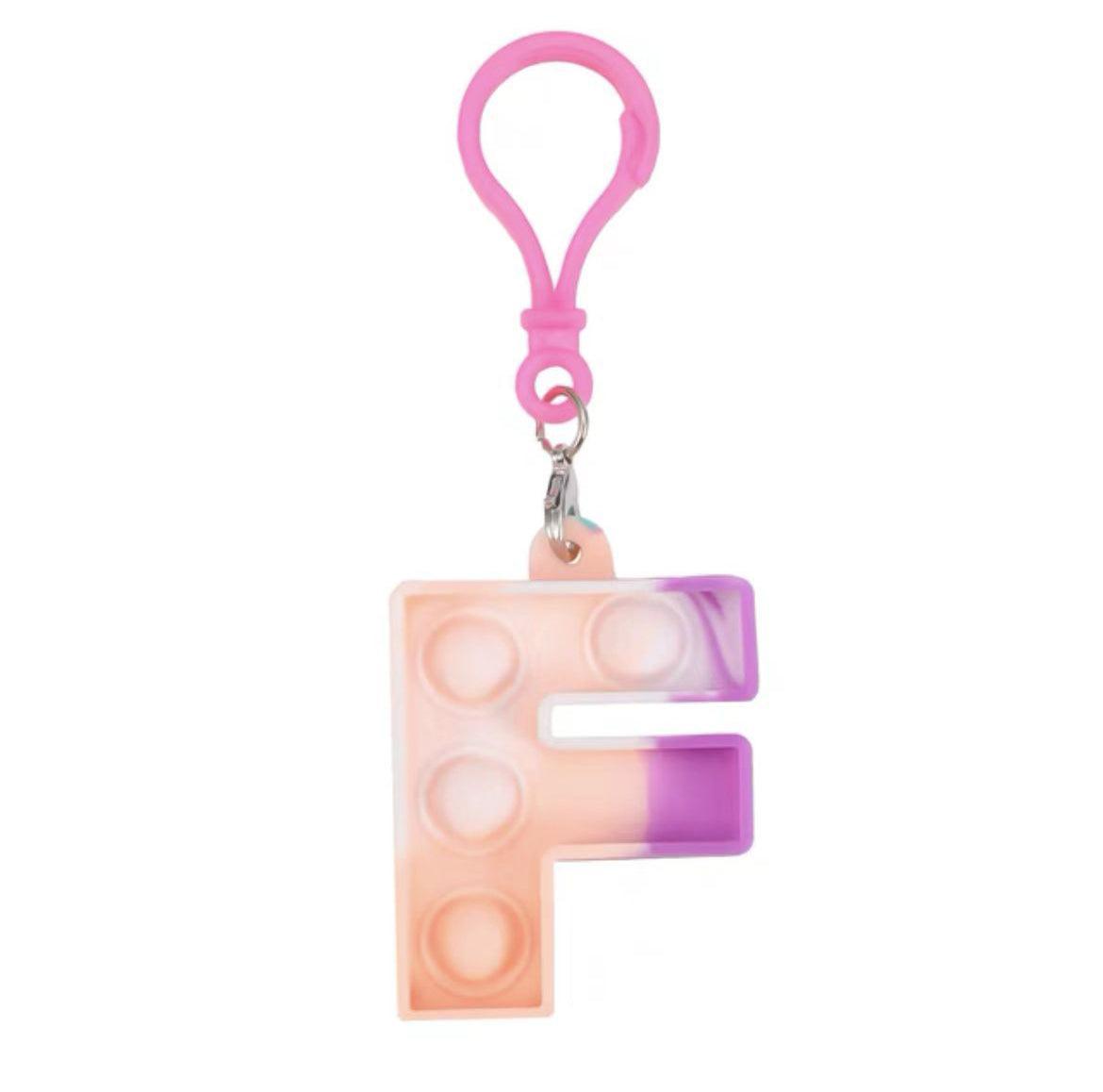 Capital Letter Pop It Keychain Fidget Toy for Backpack - Letter F, Peach and Purple