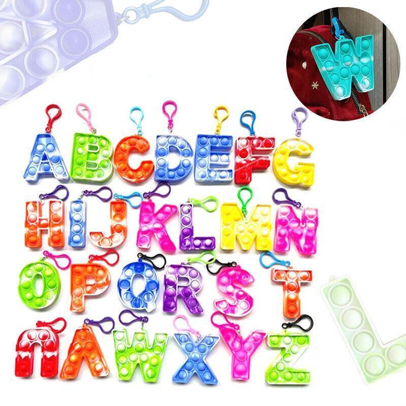 Capital Letter Pop It Keychain Fidget Toy for Backpack - Letter F, Peach and Purple - view 2