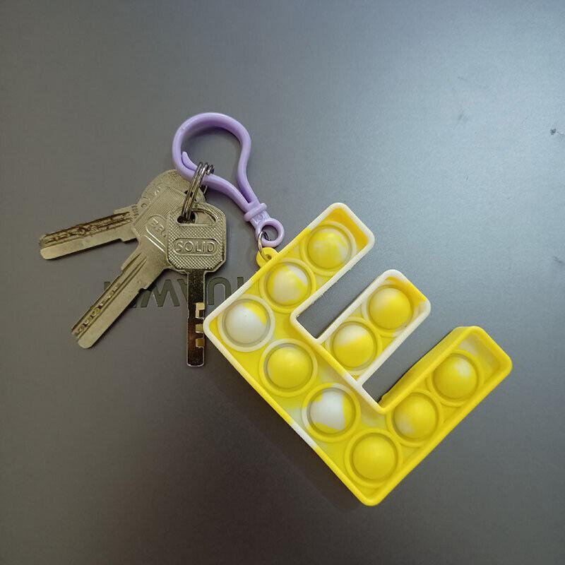 Capital Letter Pop It Keychain Fidget Toy for Backpack - Letter F, Peach and Purple - view 5