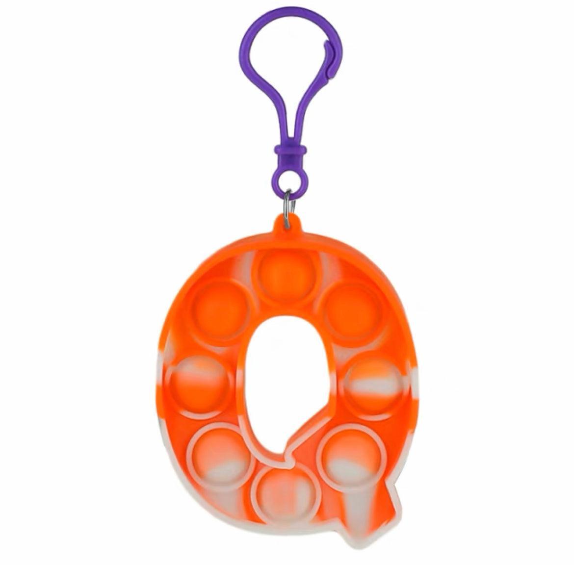 Capital Letter Pop It Keychain Fidget Toy for Backpack - Letter Q, Orange and White