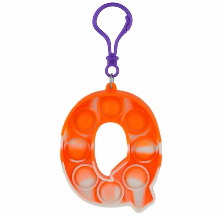 Capital Letter Pop It Keychain Fidget Toy for Backpack - Letter Q, Orange and White