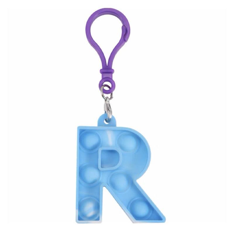 Capital Letter Pop It Keychain Fidget Toy for Backpack - Letter R, Light Blue and White