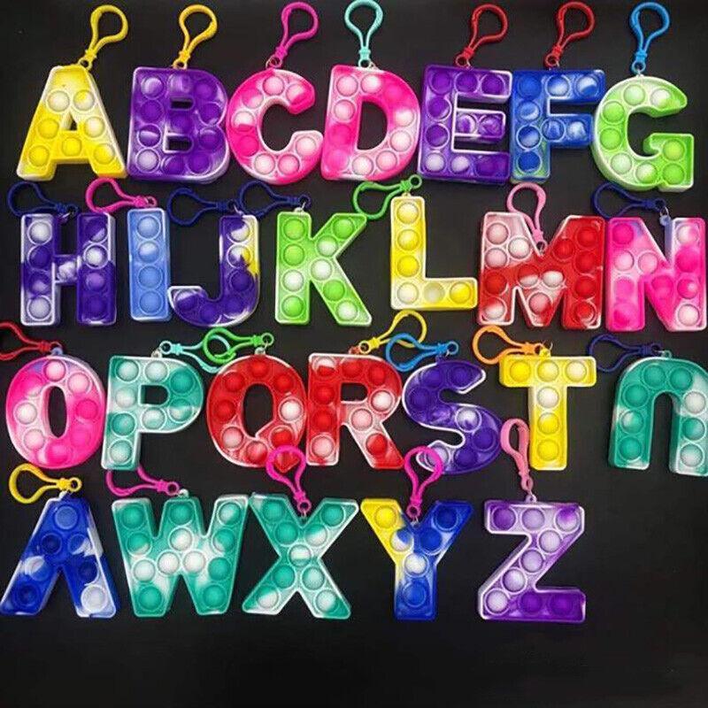 Capital Letter Pop It Keychain Fidget Toy for Backpack - Letter R, Light Blue and White - view 6