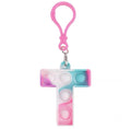 Capital Letter Pop It Keychain Fidget Toy for Backpack - Letter T, Pink, Teal and White