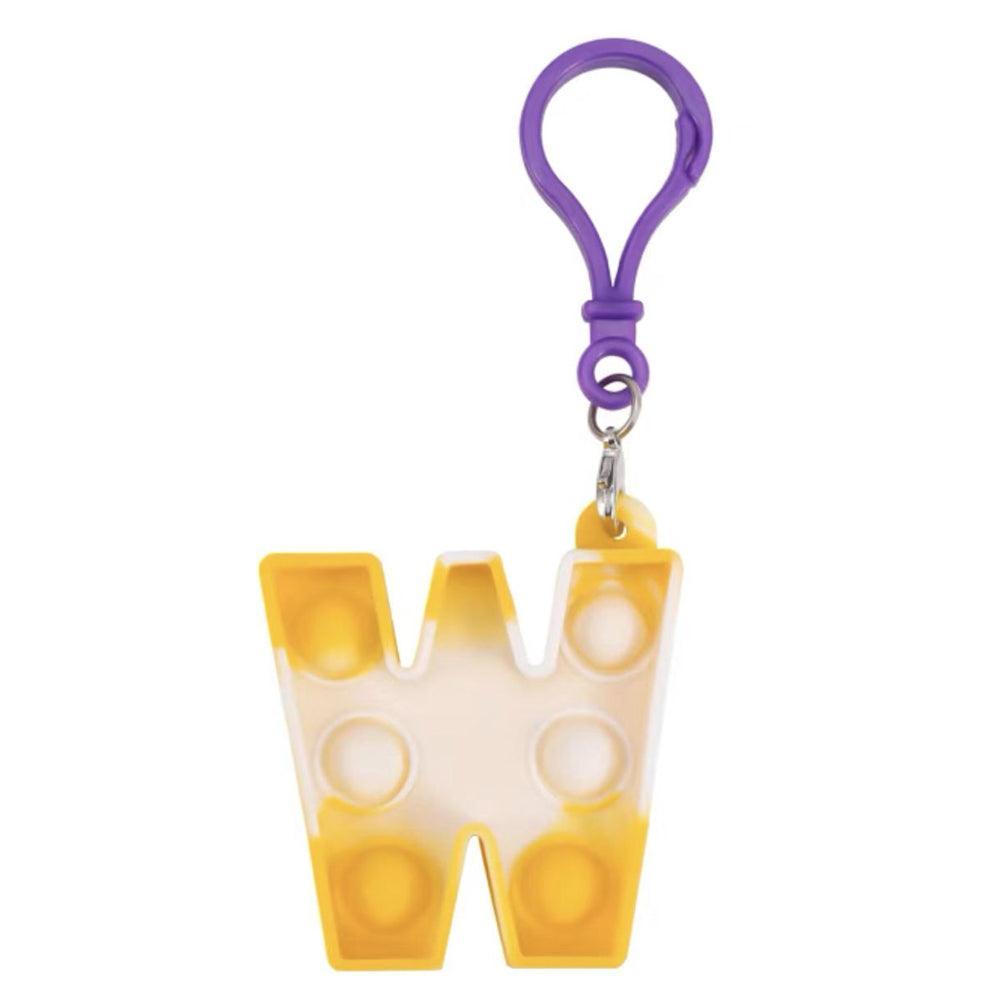 Capital Letter Pop It Keychain Fidget Toy for Backpack - Letter W, Golden Yellow and White