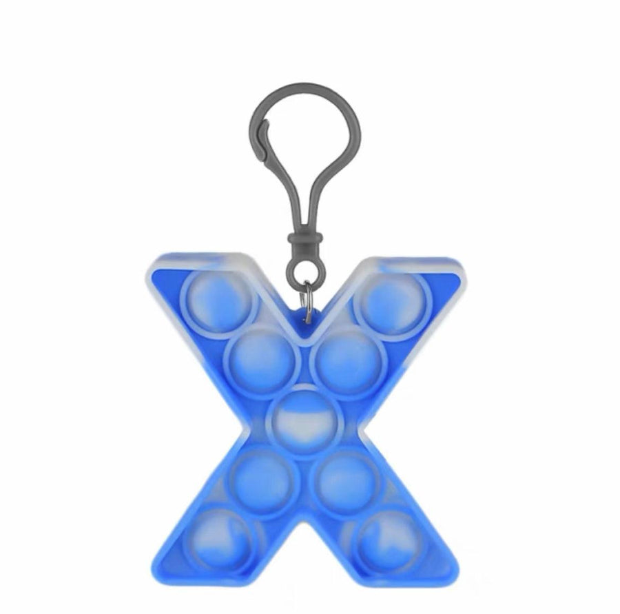 Capital Letter Pop It Keychain Fidget Toy for Backpack - Letter X, Royal Blue and White