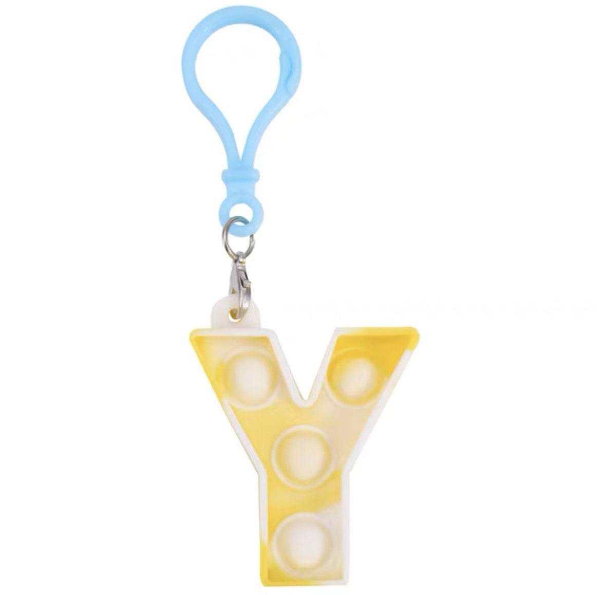 Capital Letter Pop It Keychain Fidget Toy for Backpack - Letter Y, Yellow and White