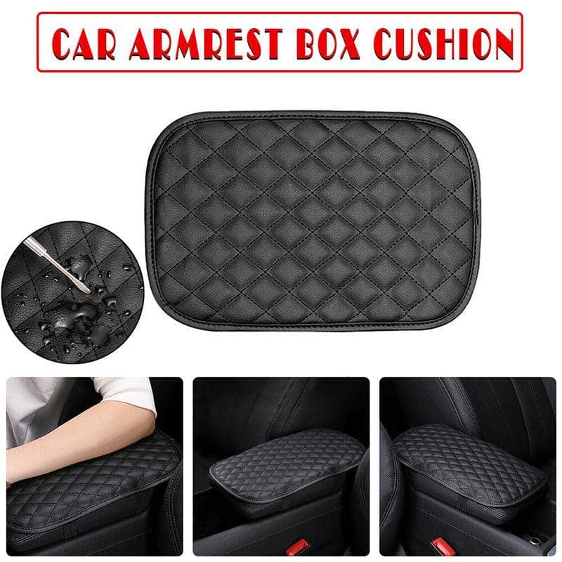 Car Armrest Cushion Pad with Non-Slip Cover, PU Leather Console Box Protector
