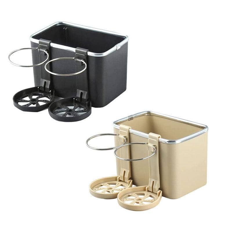 Car Armrest Storage Box with Tissue Holder and Dual Cup Rack - Beige - view 3