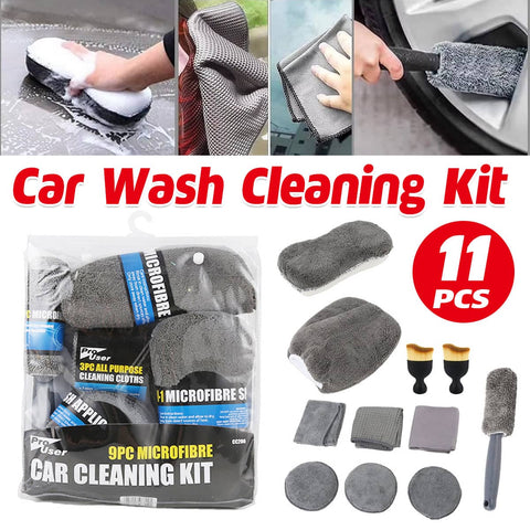 Car Cleaning Kit 9 Piece with Cleaning Gloves, Towels, Wax Sponge and Tyre Brush