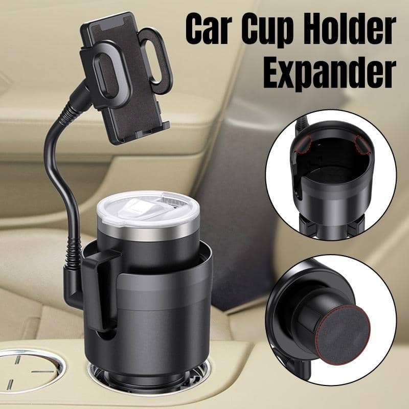 Car Cup Holder and Phone Holder Combo with Adjustable Base - Black