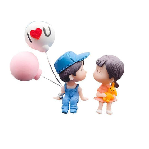 Car Dashboard Couple Ornament Set - Blue and Pink with Balloon