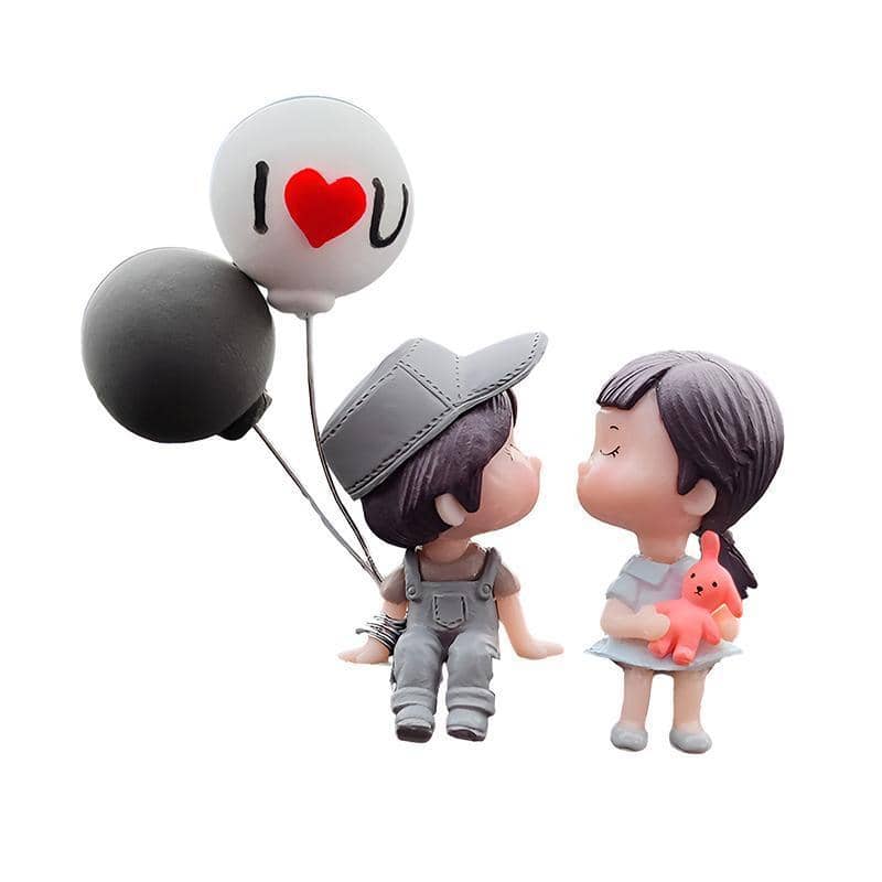 Car Dashboard Couple Ornament Set - Grey with Balloon