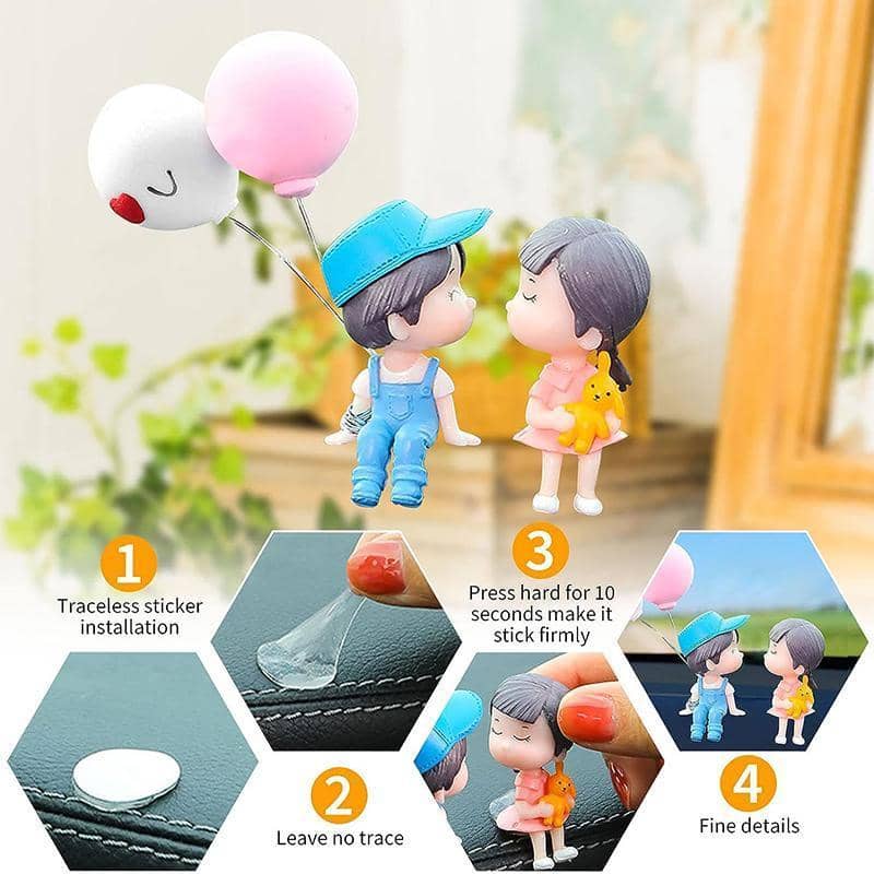 Car Dashboard Couple Ornament Set - Grey Boy and Girl - view 4