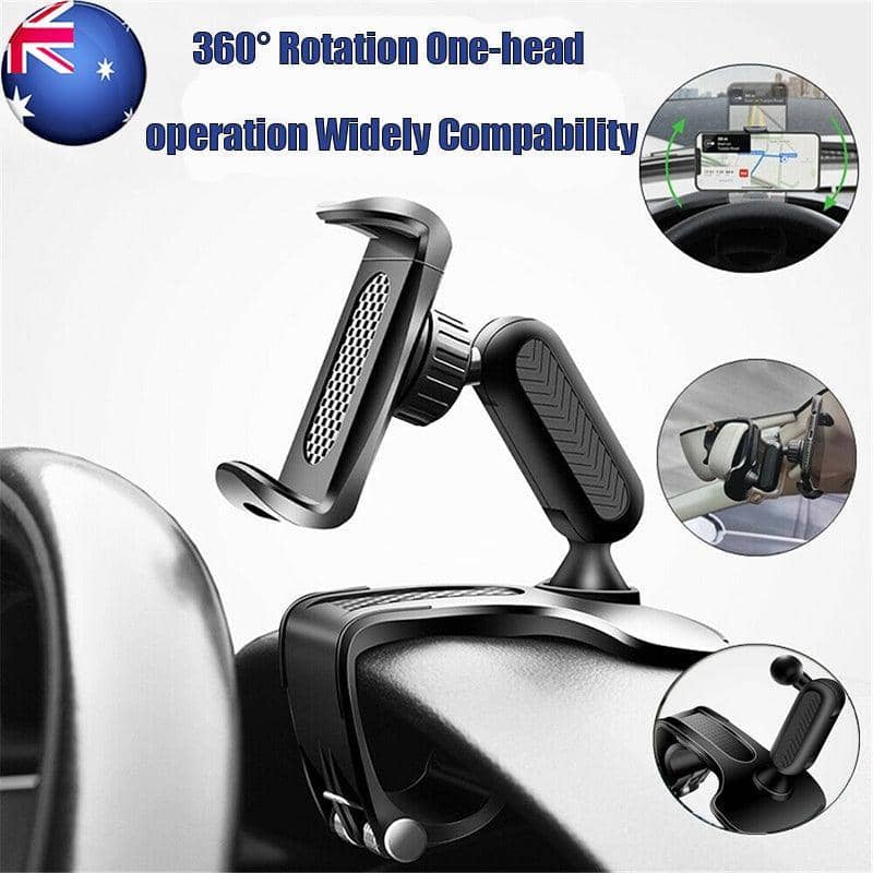 Car Dashboard Phone Holder Mount, 360-Degree Rotating Spring Clamp