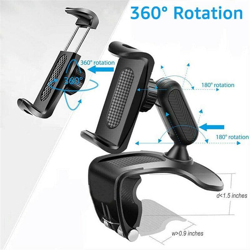 Car Dashboard Phone Holder Mount, 360-Degree Rotating Spring Clamp - view 3