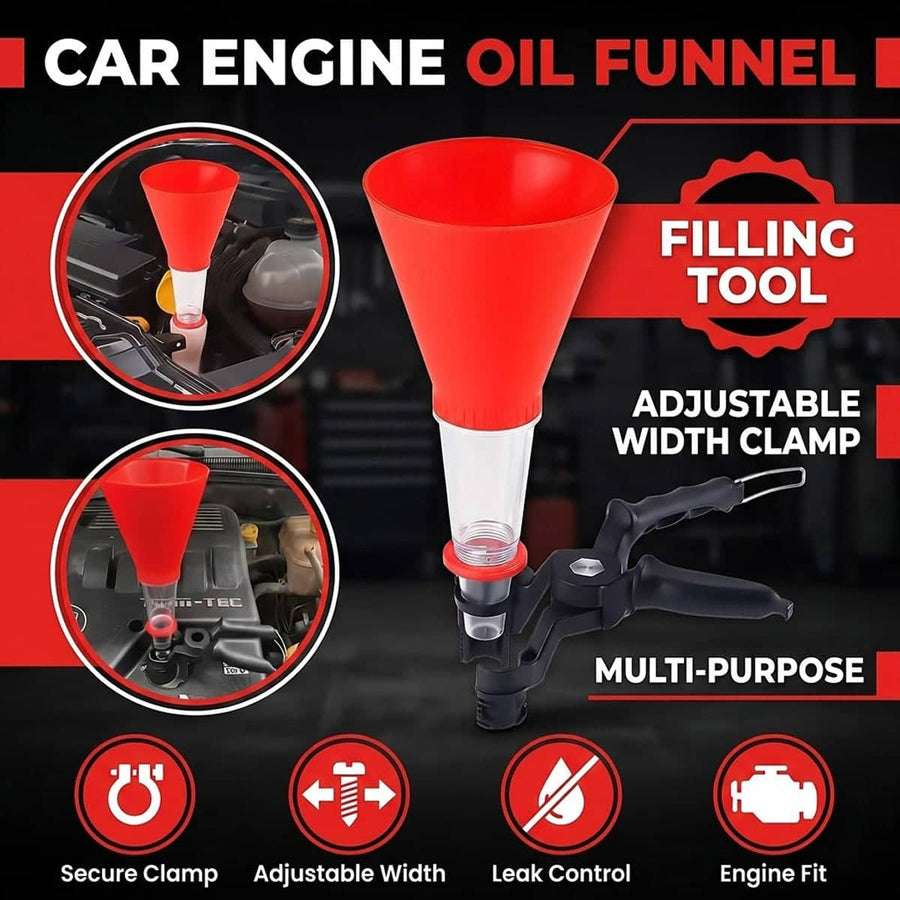 Car Engine Oil Filling Funnel with Hands Free Clamp and Clear Tube