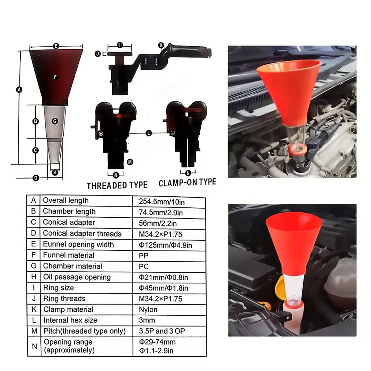 Car Engine Oil Filling Funnel with Hands Free Clamp and Clear Tube - view 4