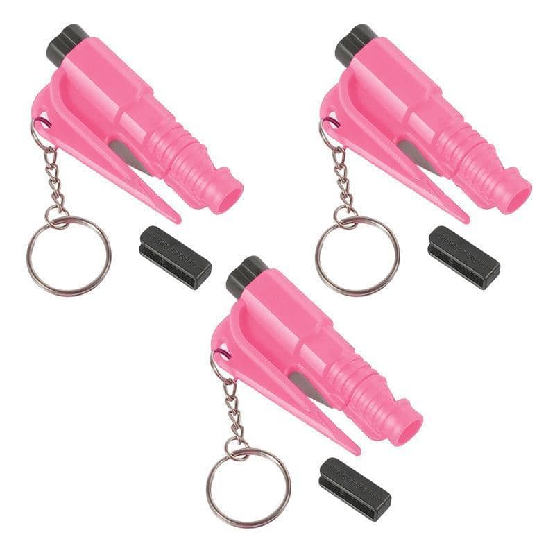 Car Escape Keyring with Window Breaker and Seat Belt Cutter Set of 3 - Pink