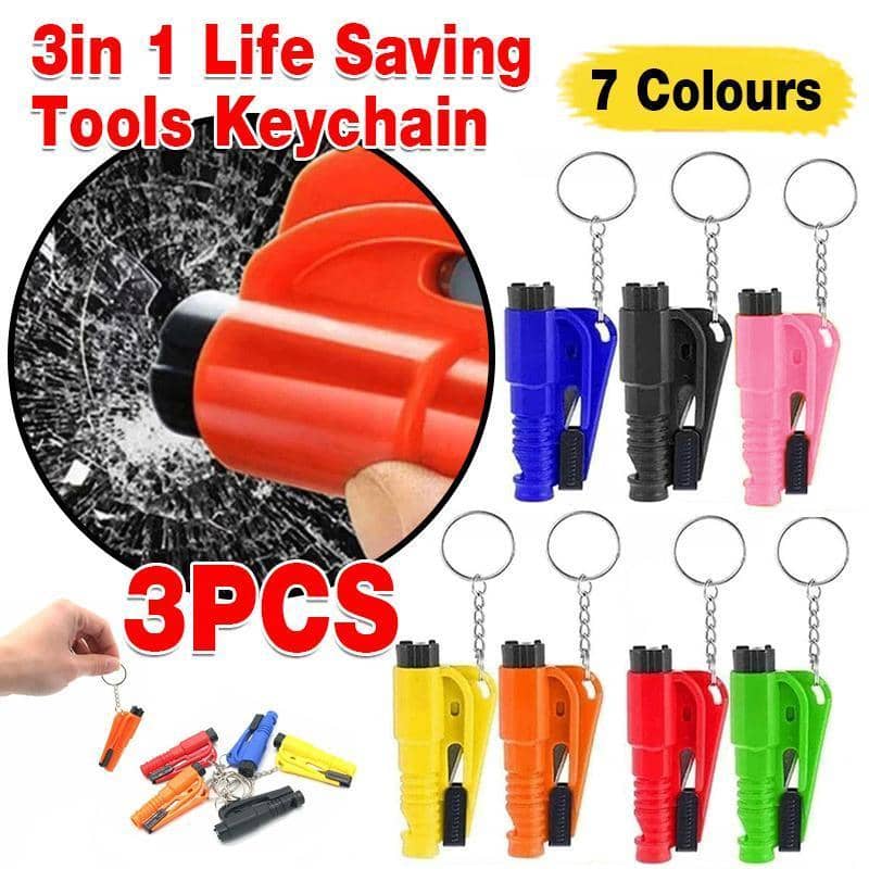 Car Escape Keyring with Window Breaker and Seat Belt Cutter Set of 3 - Pink - view 2