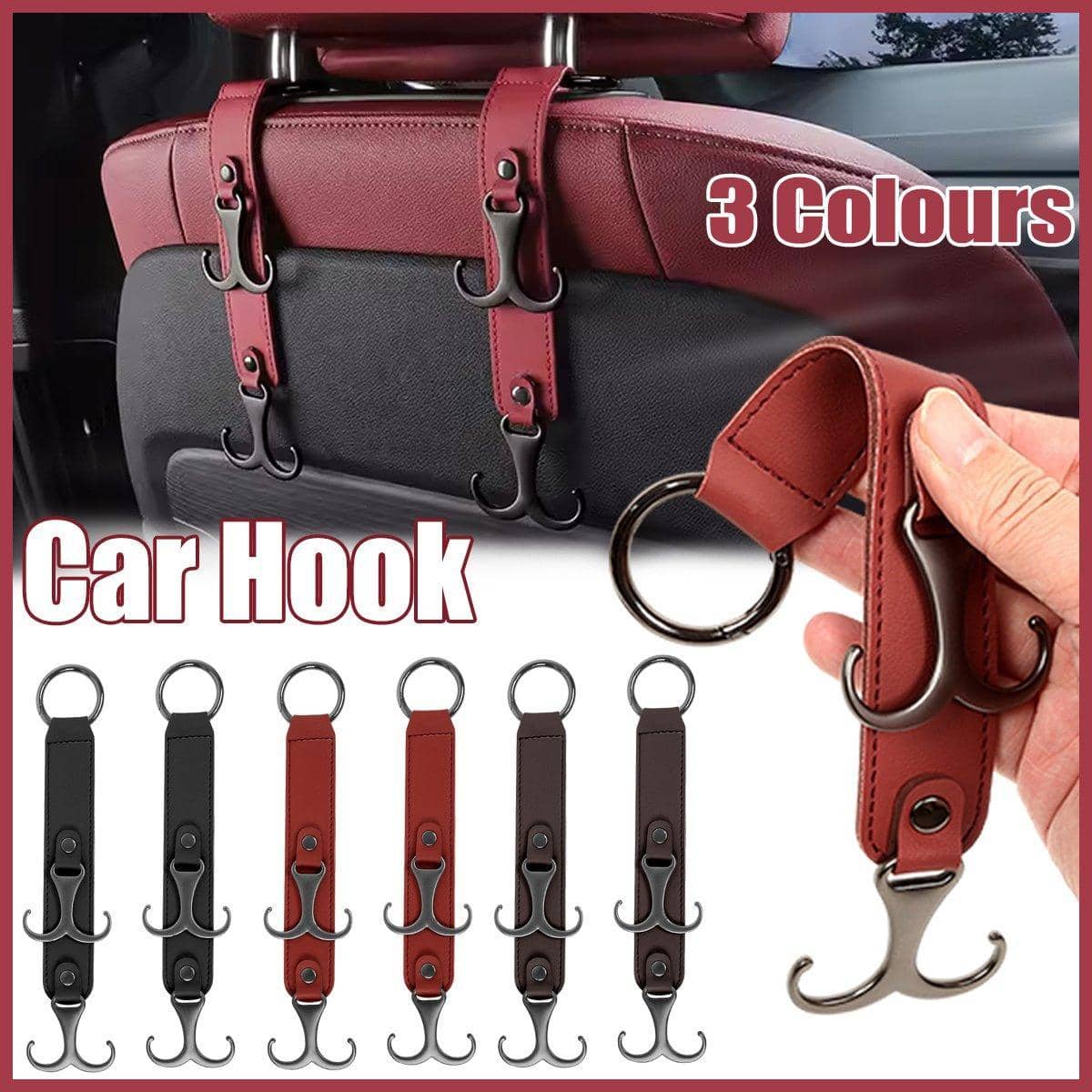 Car Headrest Hook for Bags and Purses - Red - view 2