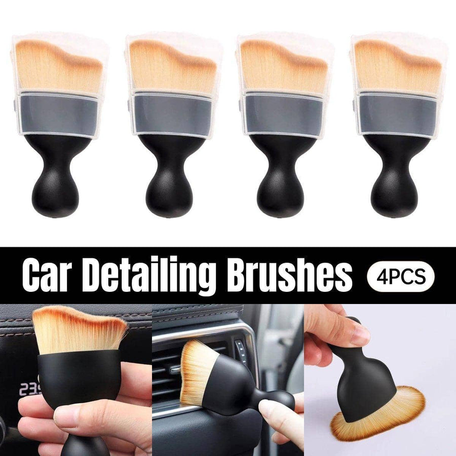 Car Interior Detailing Brush Set - 4 Brushes, Black Handle
