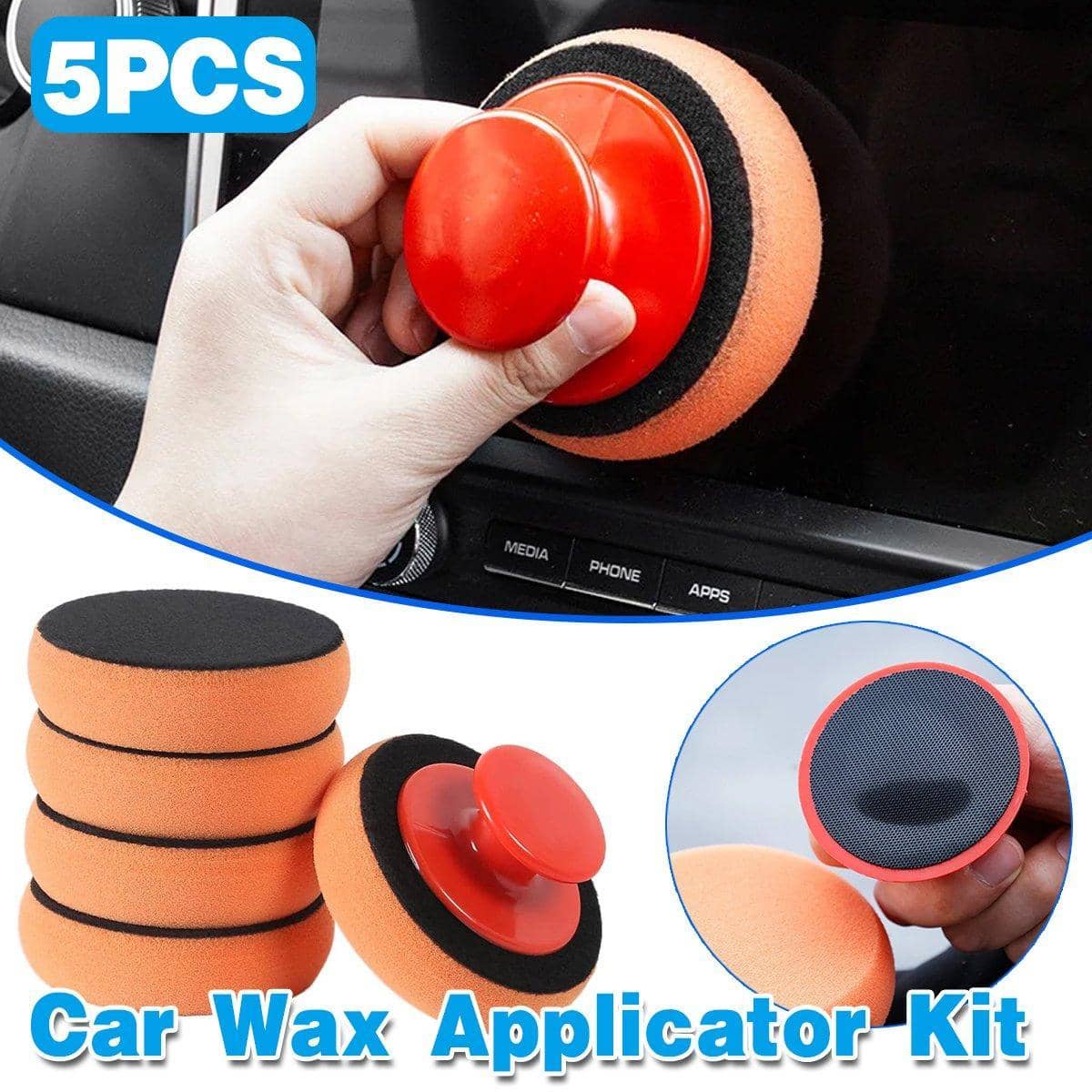 Car Polishing Sponge with Handle Manual Buffing Pads for Auto Detailing, Pack of 5