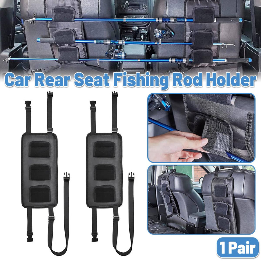 Car Rear Seat Fishing Rod Holder Strap Pair with Storage Rack for Vehicles
