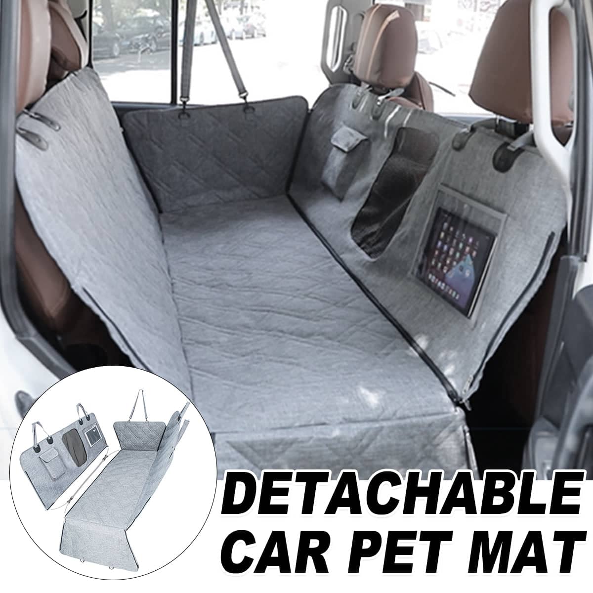 Car Rear Seat Pet Mat for Dogs and Cats, Detachable Waterproof Non-Slip Washable Cover