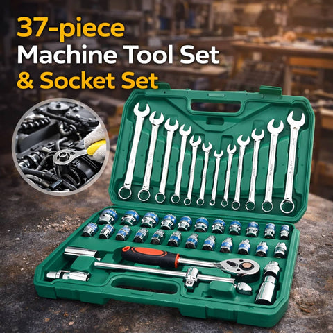 Car Repair Wrench Socket Set of 37, 1/2 Inch (12.7 mm / 1.27 cm) Drive, Chrome Vanadium