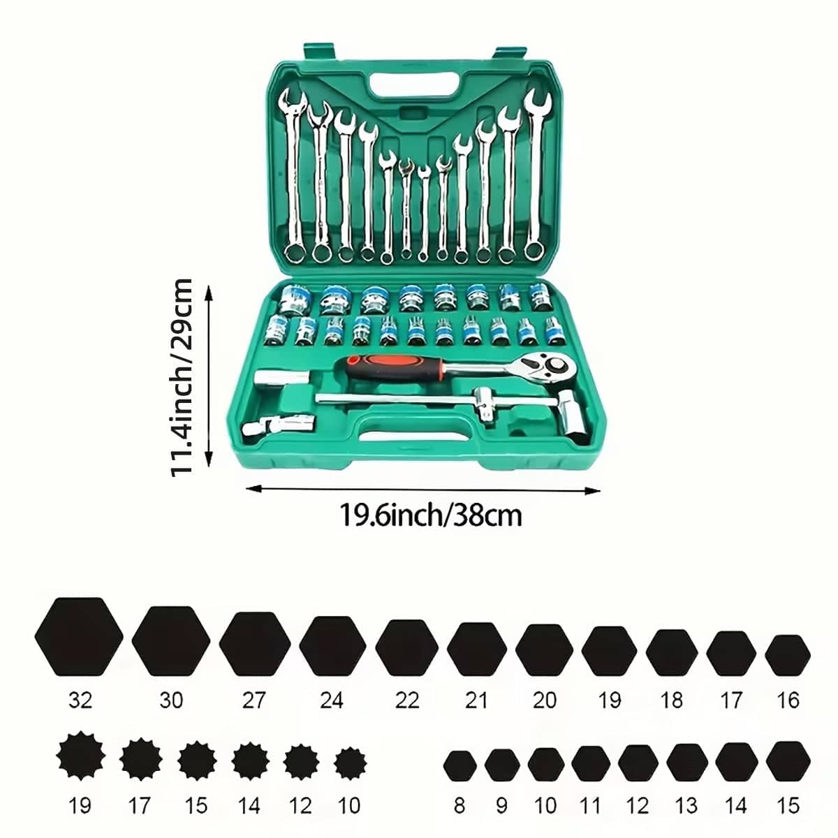 Car Repair Wrench Socket Set of 37, 1/2 Inch (12.7 mm / 1.27 cm) Drive, Chrome Vanadium - view 3