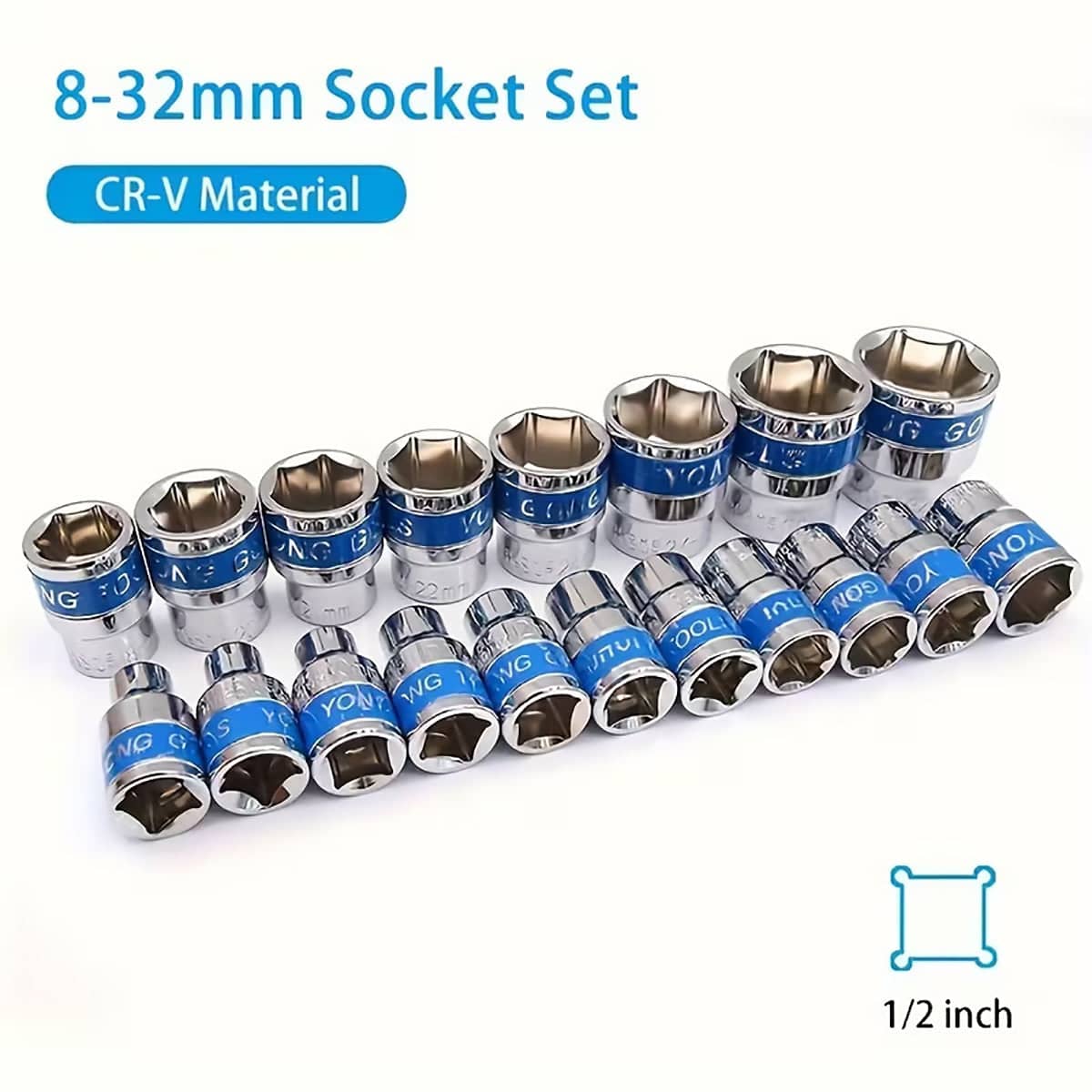Car Repair Wrench Socket Set of 37, 1/2 Inch (12.7 mm / 1.27 cm) Drive, Chrome Vanadium - view 4