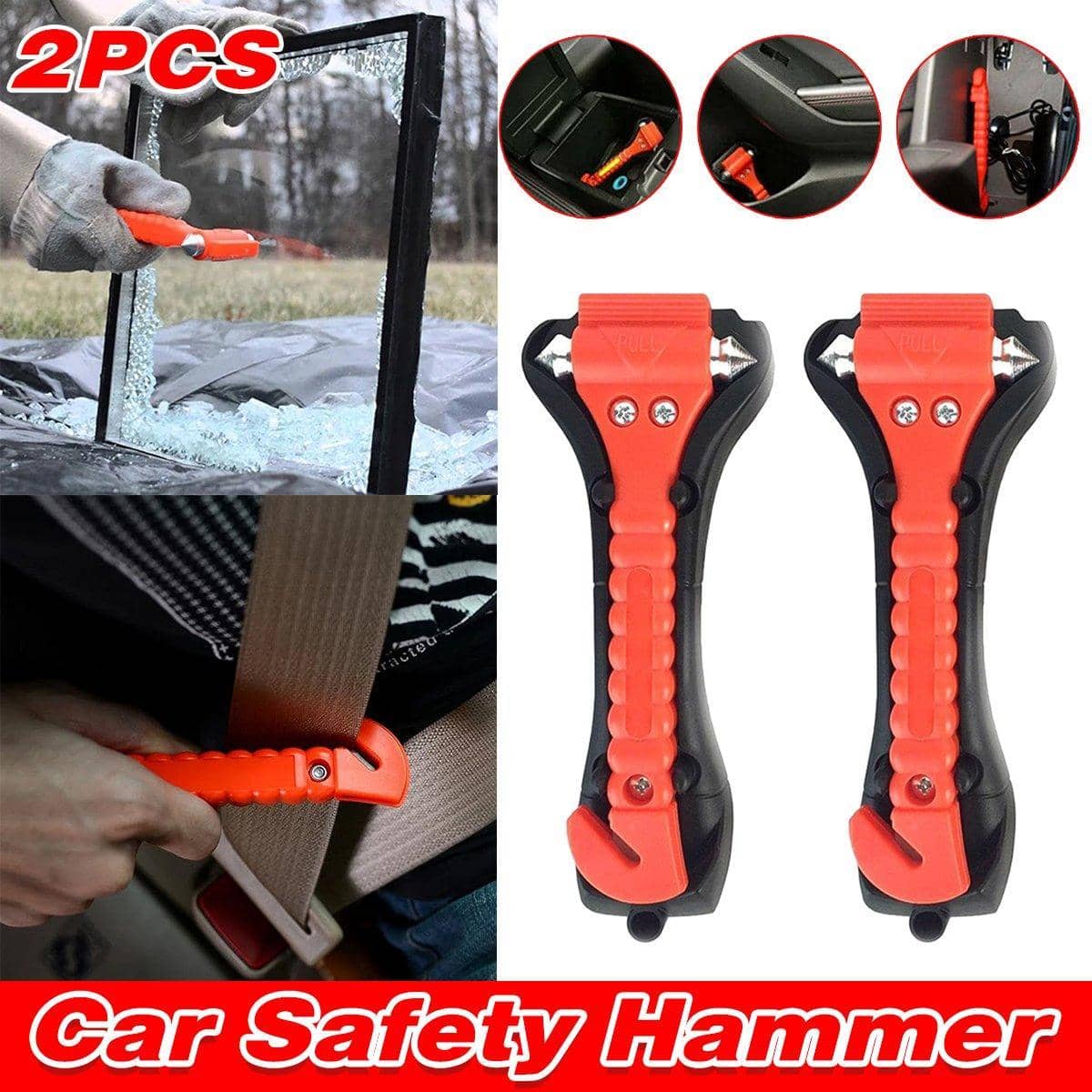 Car Safety Hammers with Seatbelt Cutters, Pack of 2