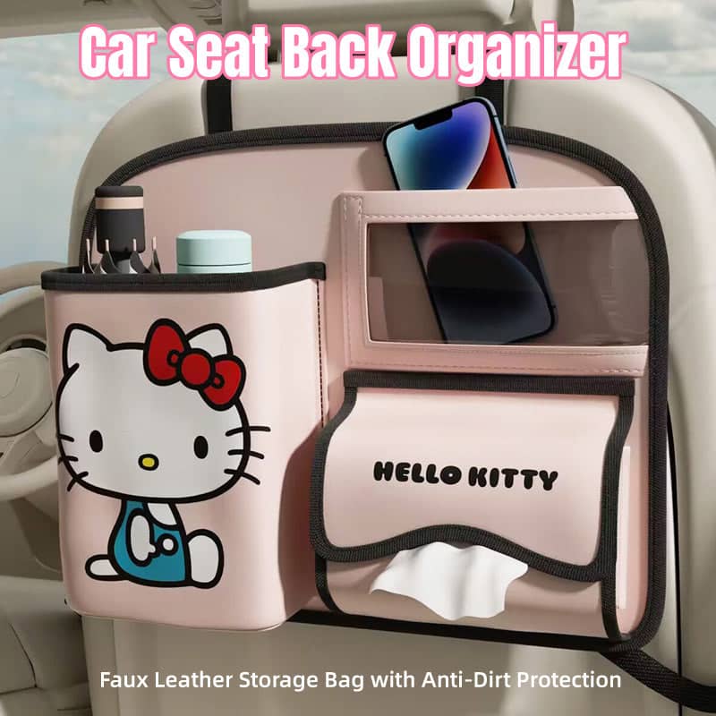 Car Seat Back Organiser with Foldable Rubbish Bin, Faux Leather - Pink