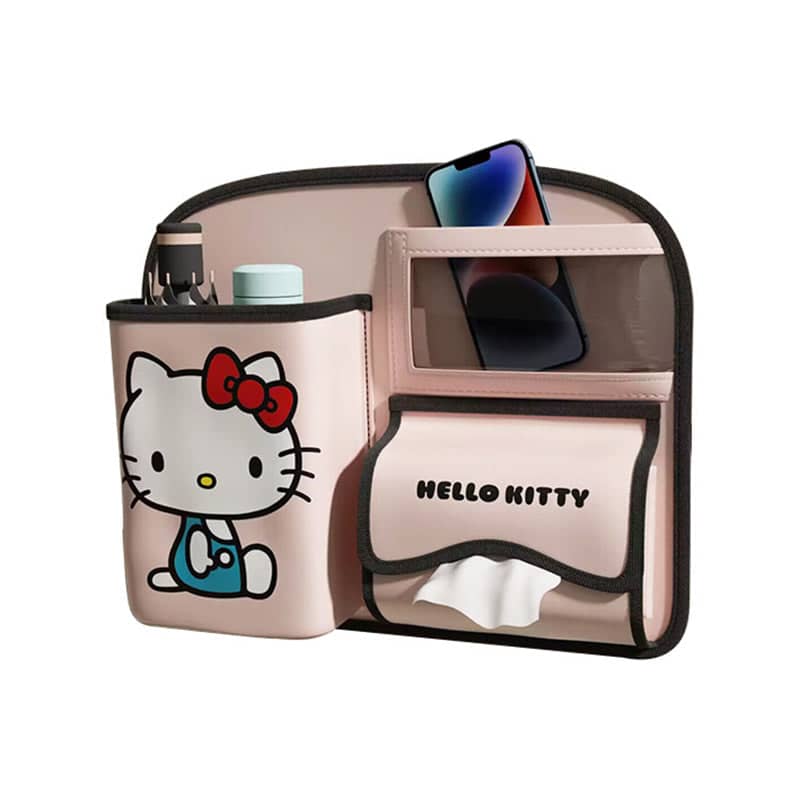 Car Seat Back Organiser with Foldable Rubbish Bin, Faux Leather - Pink - view 2