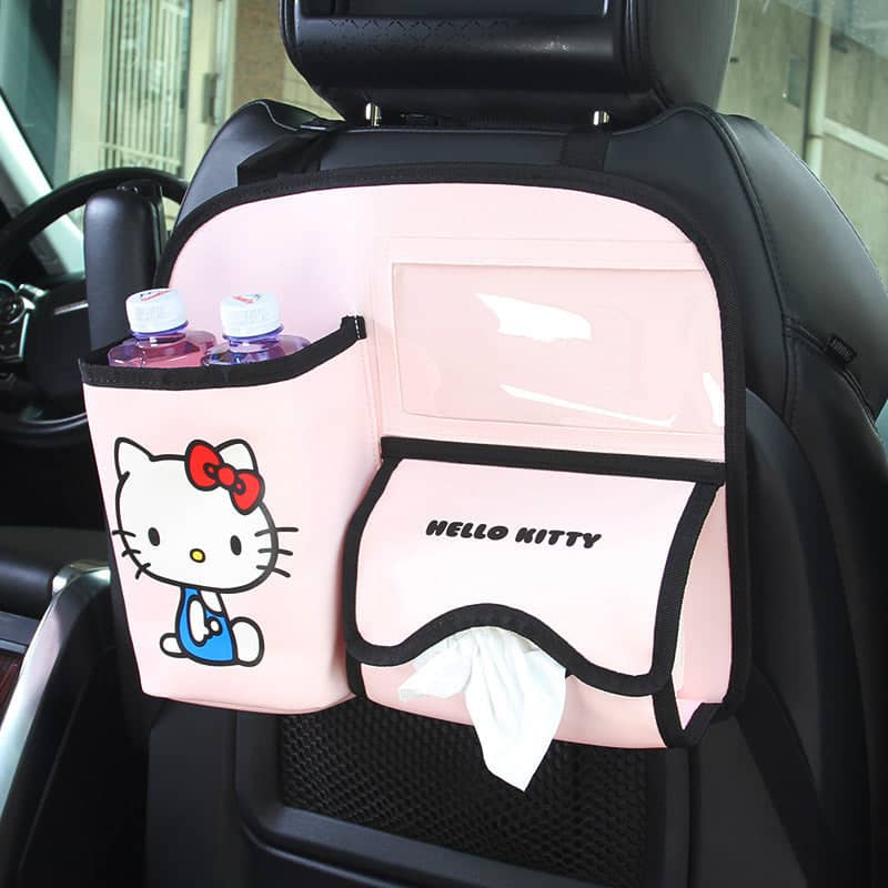 Car Seat Back Organiser with Foldable Rubbish Bin, Faux Leather - Pink - view 5