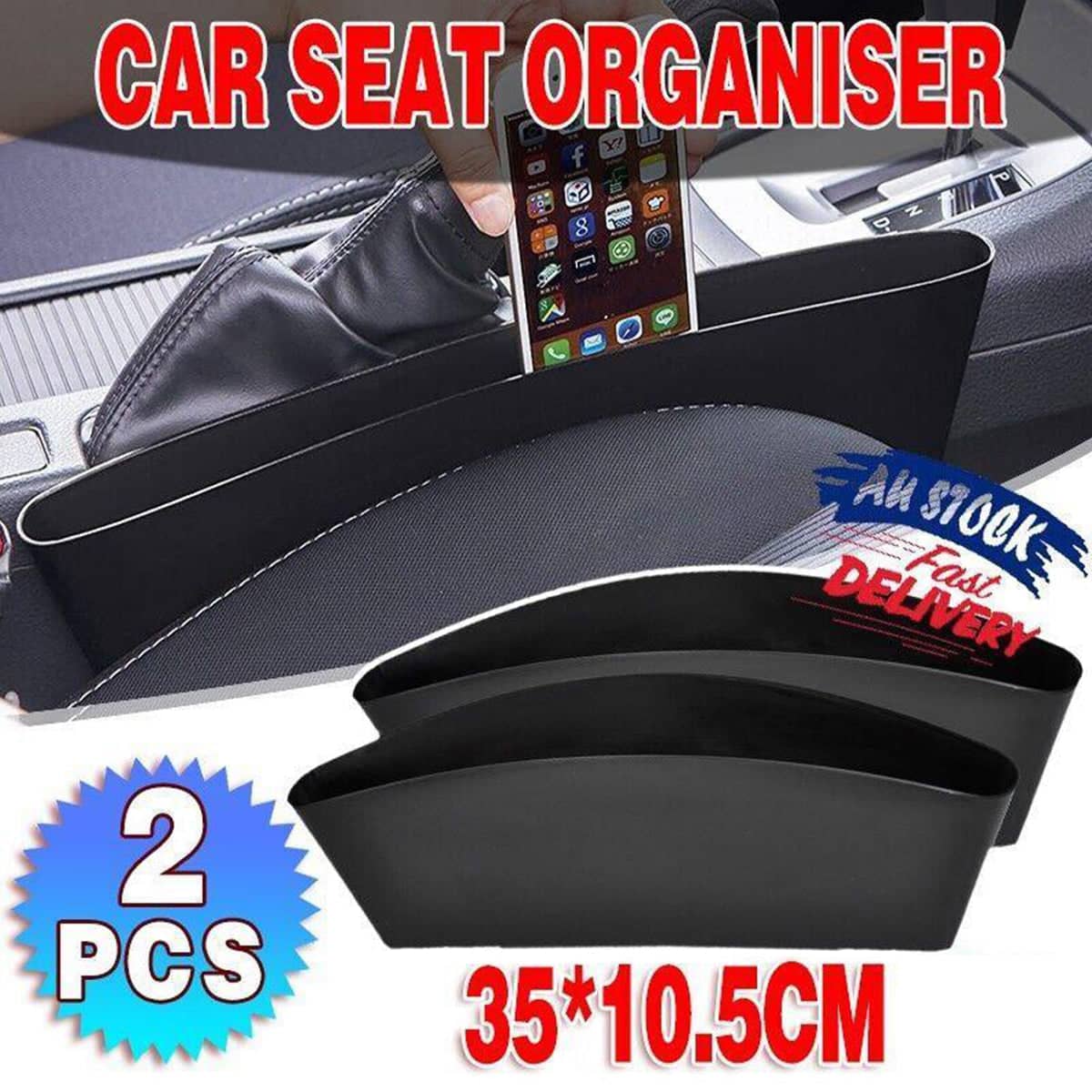Car Seat Side Gap Organiser Storage Box for Phone and Keys, Pack of 2, Black