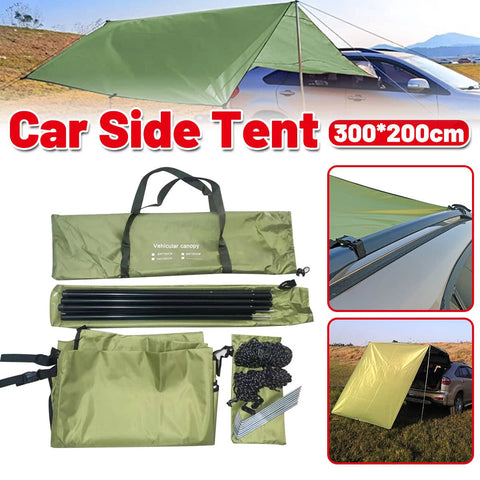Car Side Awning Tent 300 x 200 cm, Military Green Rear Canopy Shelter for SUVs
