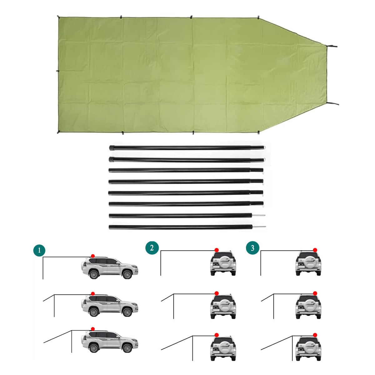 Car Side Awning Tent 300 x 200 cm, Military Green Rear Canopy Shelter for SUVs - view 5