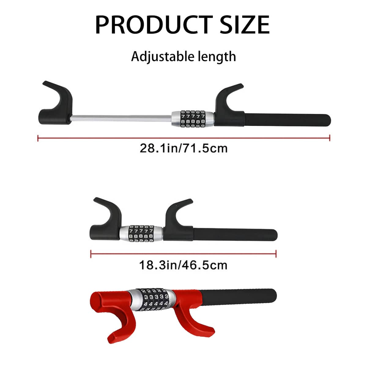 Car Steering Wheel Lock with 5-Digit Combination Code - Red - view 4