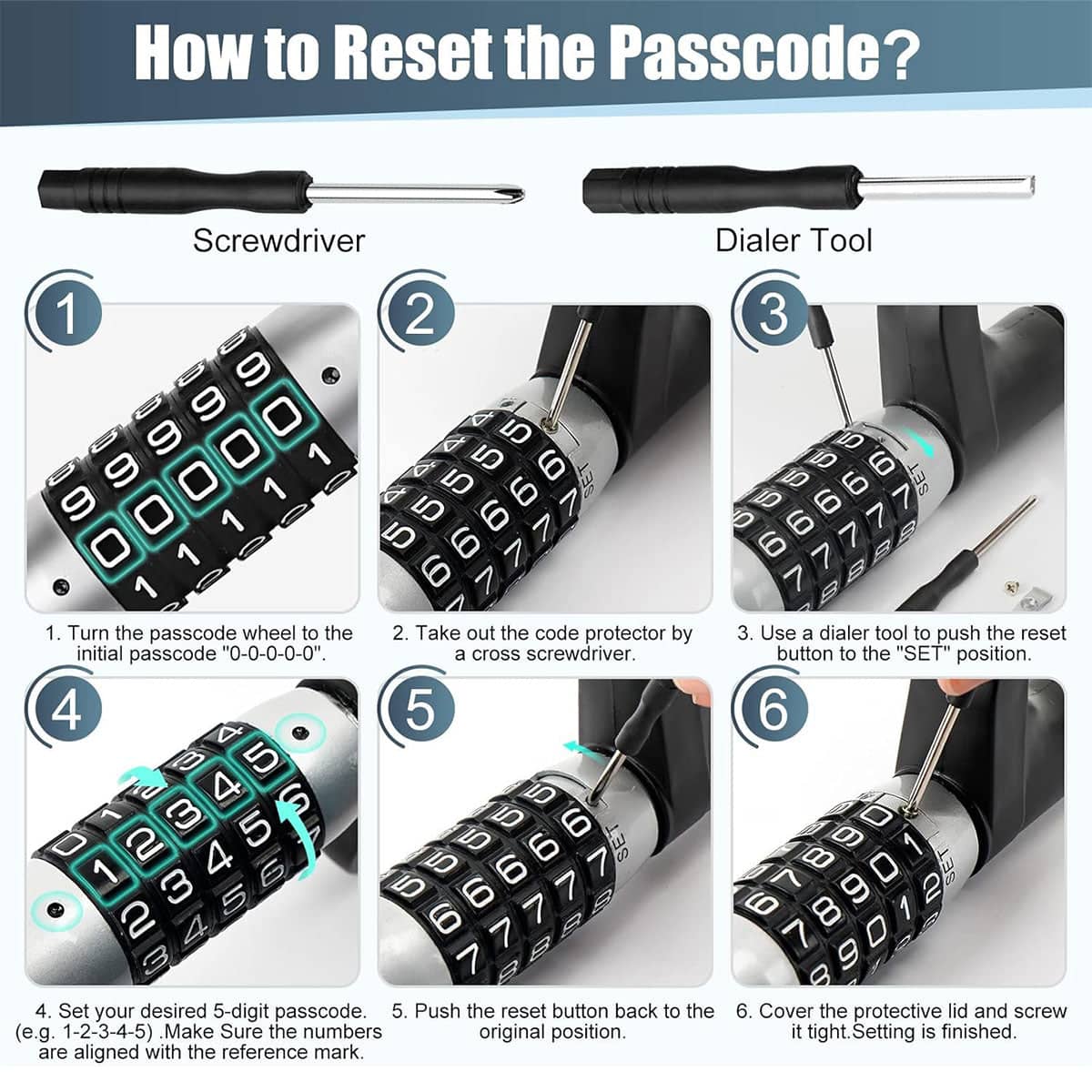 Car Steering Wheel Lock with 5-Digit Combination Code - Red - view 5
