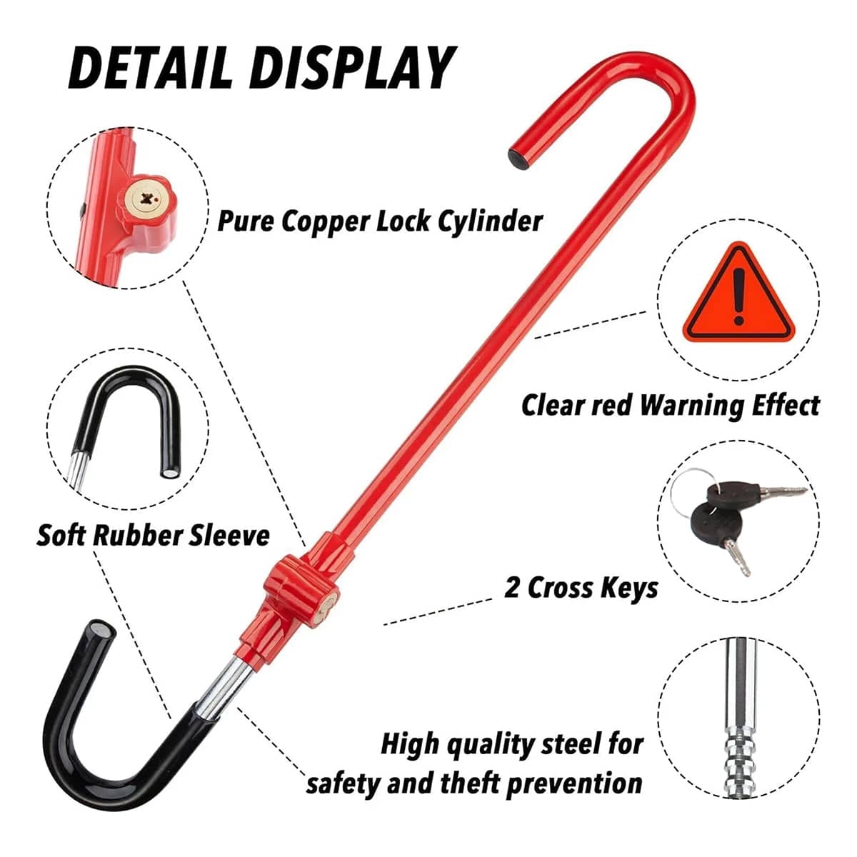 Car Steering Wheel Lock, Anti-Theft Hook Lock with 2 Keys - view 4