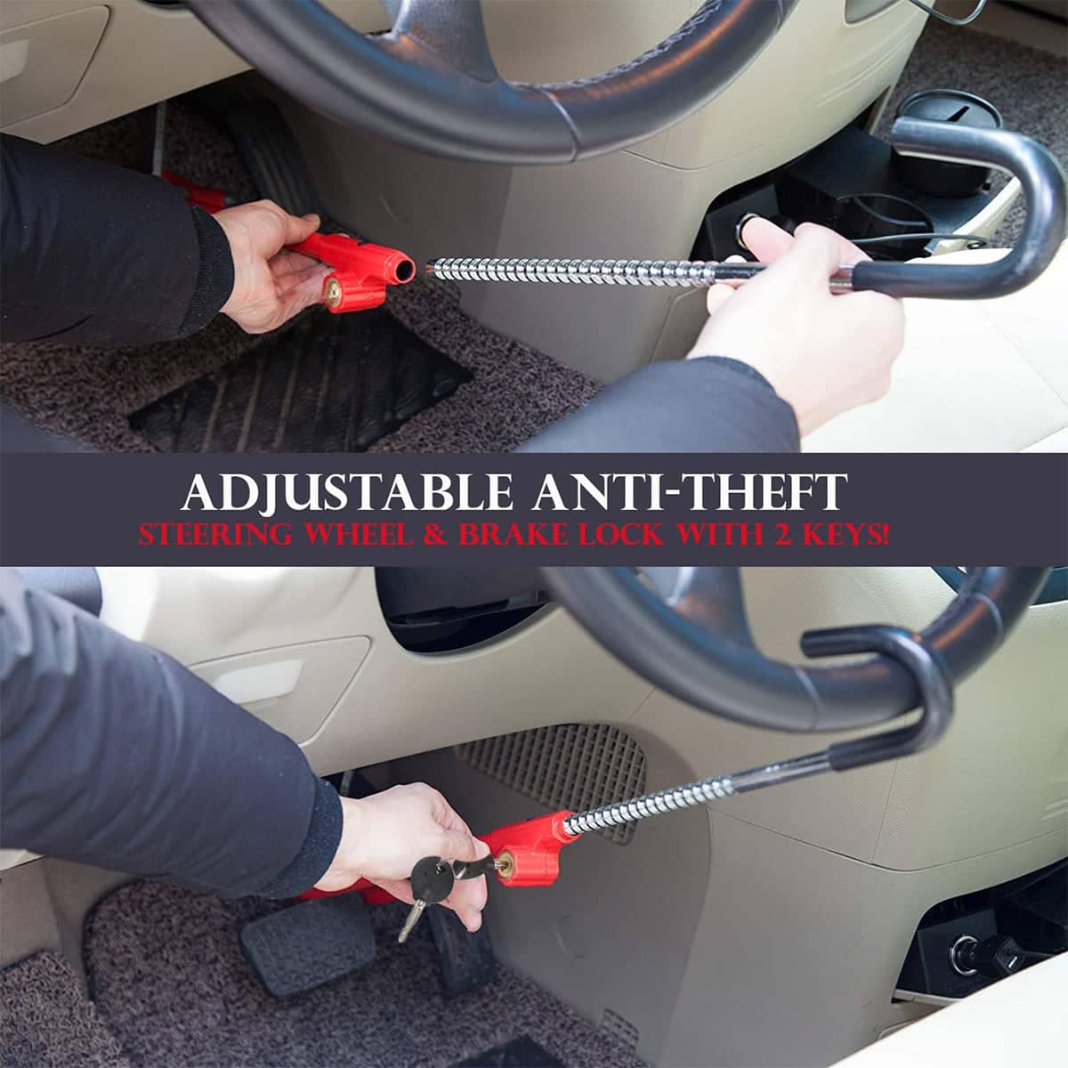 Car Steering Wheel Lock, Anti-Theft Hook Lock with 2 Keys - view 5