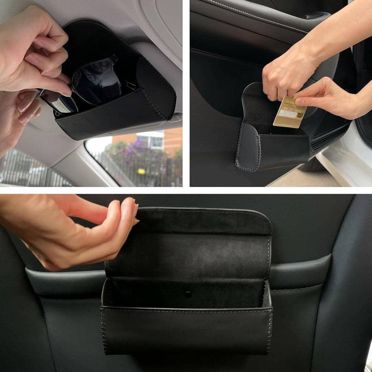 Car Sun Visor Glasses Holder Case - Black - view 5