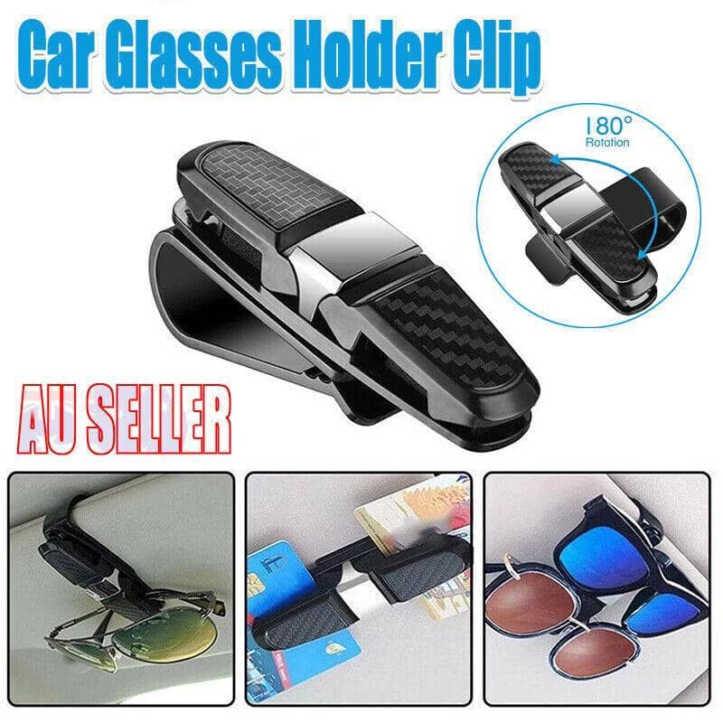 Car Sun Visor Glasses Holder Clip for Sunglasses and Cards - Black and Silver