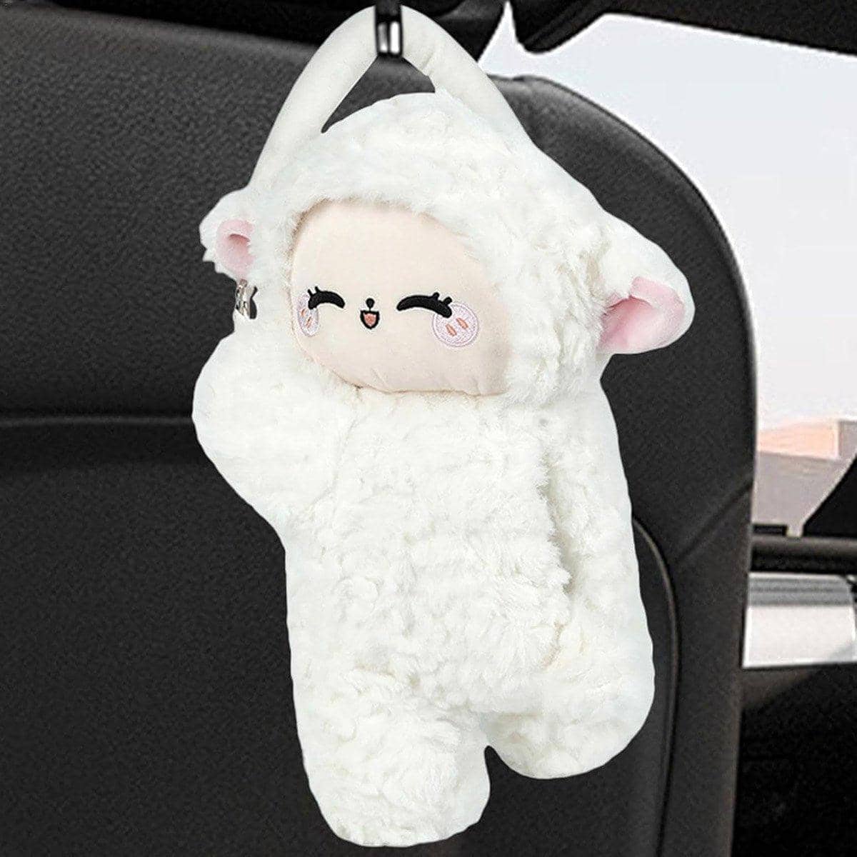Car Tissue Box, Plush Sheep Design - Beige and White, 15 x 36 cm - view 4