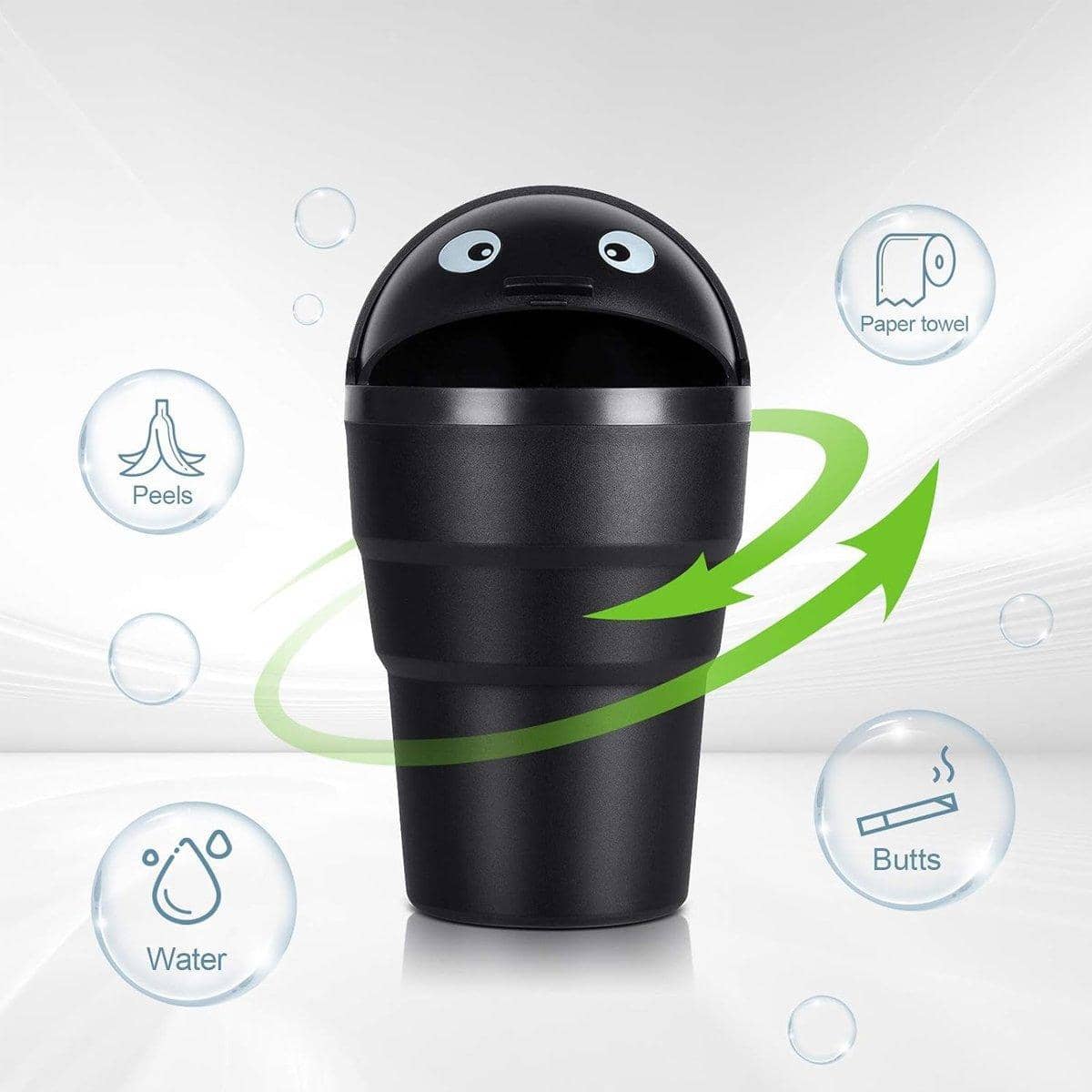 Car Trash Can Set of 3, Portable Mini Bin with Push Top Lid - Black - view 5