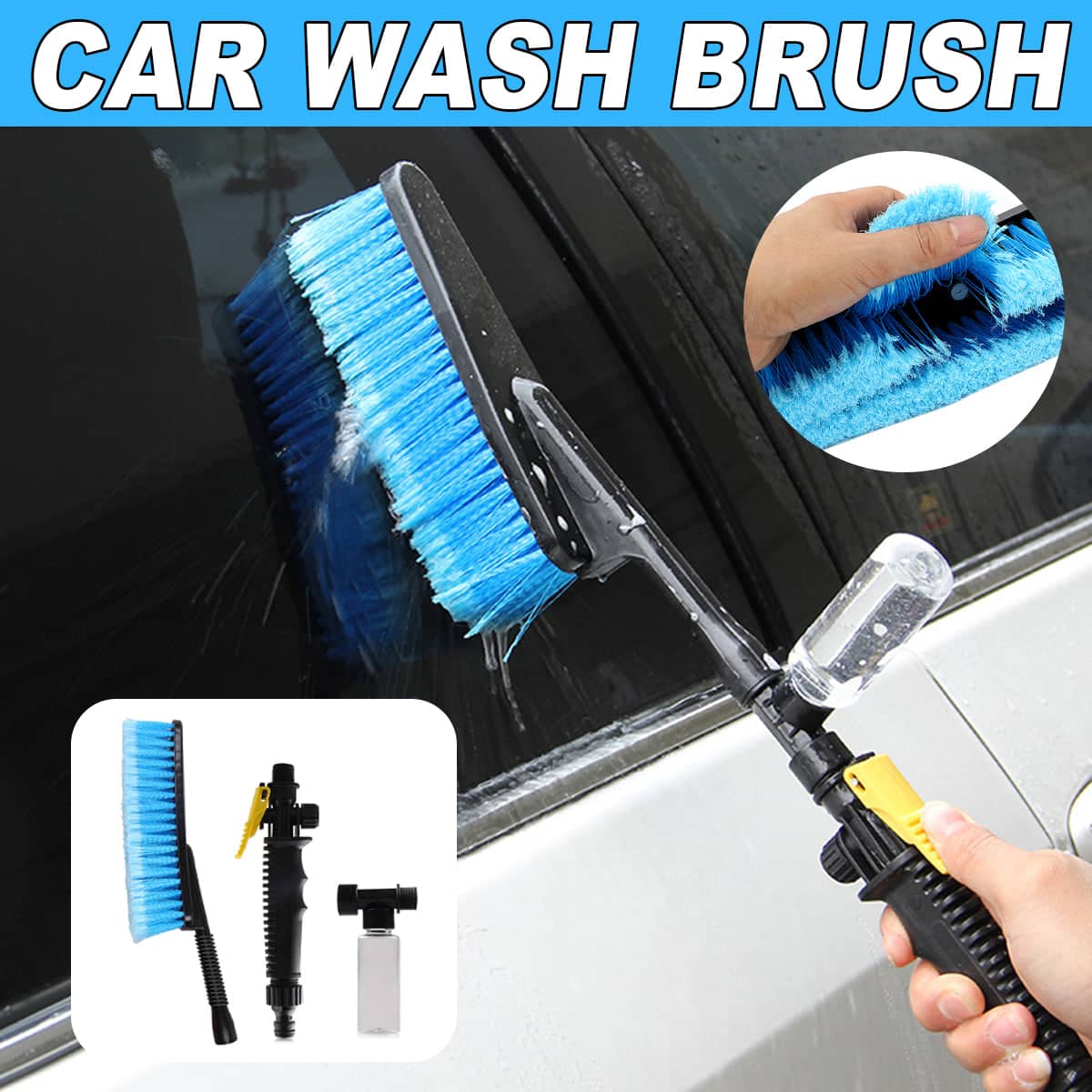 Car Wash Brush with Foam Bottle, Hose Adapter and Spray Nozzle