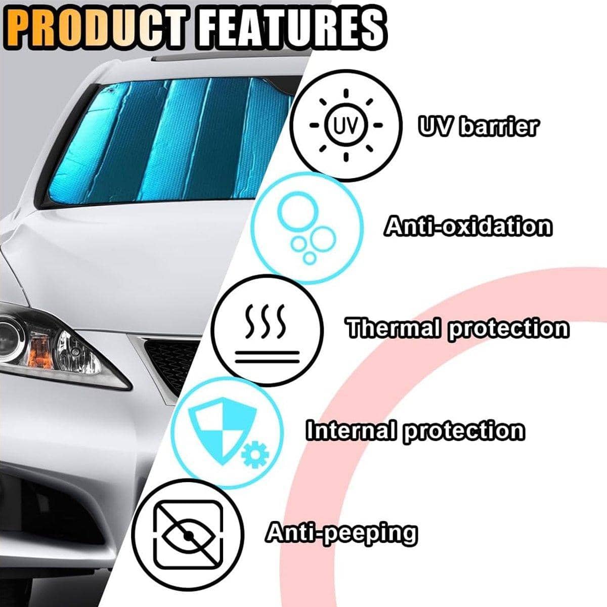 Car Windscreen Sun Shade with 5-Layer Foil and Bubble Insulation, 69 x 145 cm - view 4