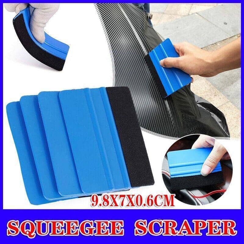Car Wrapping Vinyl Squeegee Scraper Tools with Soft Felt Edge - Blue, Pack of 4